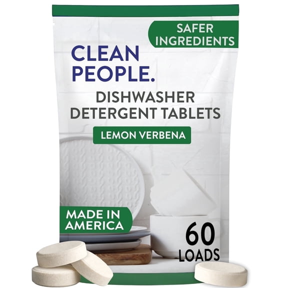 Clean People Dishwasher Detergent Tabletss - Lemon Verbena, 60 Pack - No Residue, Sparkling Clean
