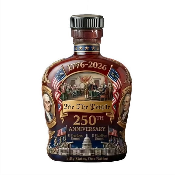 Patriotic 250th Anniversary Commemorative Whiskey Bottle, Historic Glass Decanter, Father's Day Gift Idea