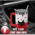 thumbnail image 6 of 40oz Cat Lover Tumbler with Handle - Cute Black Cat & Hearts Design, Stainless Steel Insulated Coffee Travel Mug, Valentine''s Anniversary Wedding Birthday Gift for Women, 6 of 6