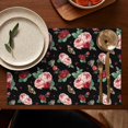 thumbnail image 4 of Blooming Butterfly and Bee Table Mats, Flax Heat Resistant and Wrinkle Free Placemats, Set of 6 for Rustic Garden Country Dining Decor with Floral Peony Pattern, 4 of 5