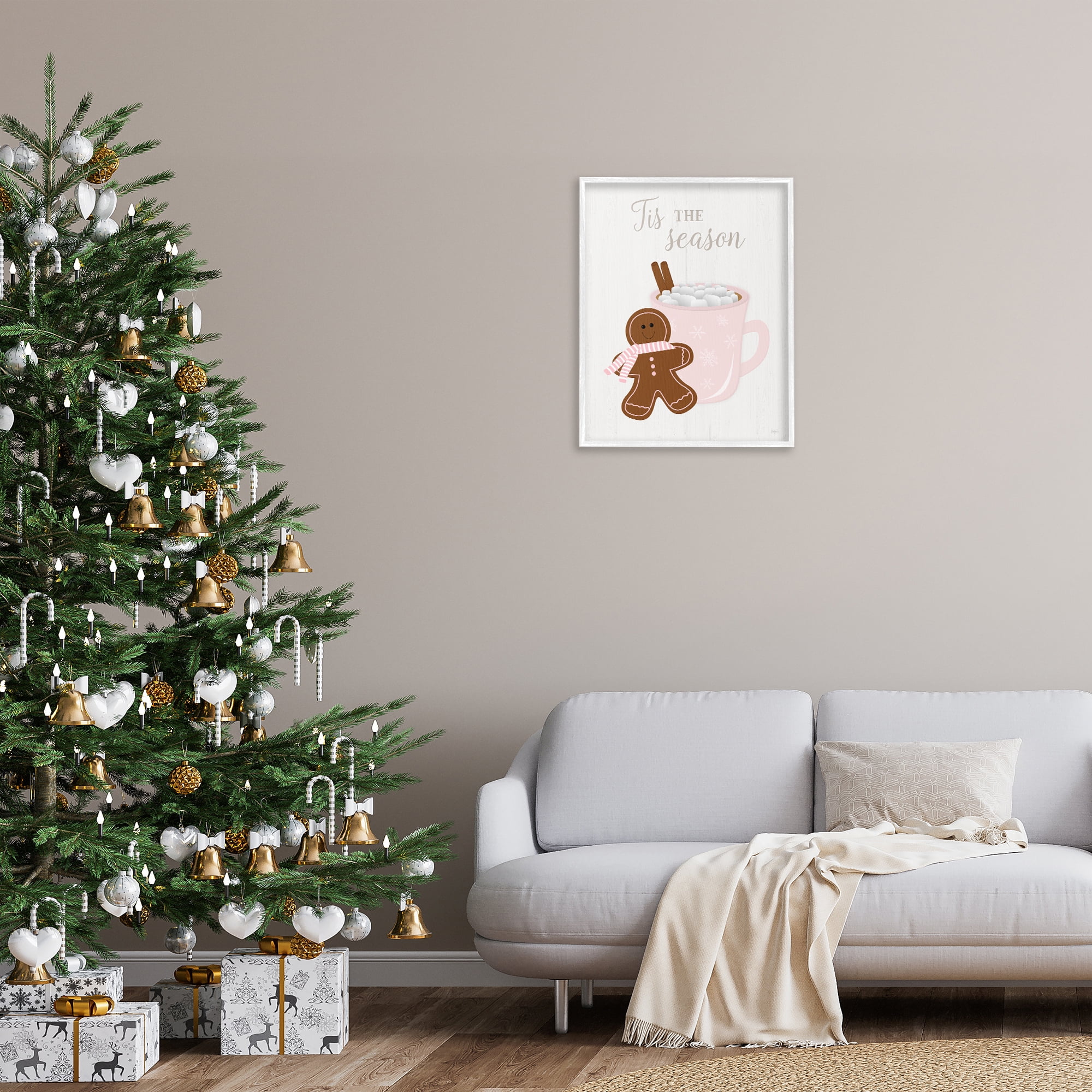 Stupell Industries Tis The Season Gingerbread Holiday Painting White Framed Art Prints Wall Art, 24 x 30