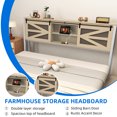 thumbnail image 4 of Dextrus Farmhouse King Bed Frame with Storage Headboard, Rustic Oak Wood Platform Bed with Storage Shelf, Barn Door, Power Outlet, No Box Spring Required, 4 of 6