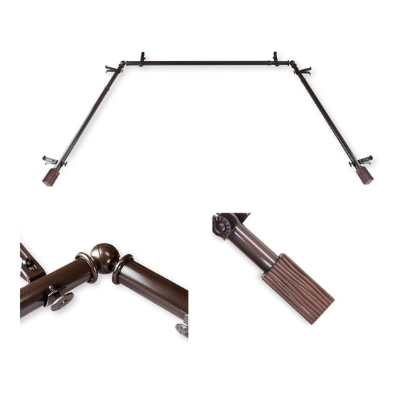 Domovina Wood 13/16" Bay Window Single Curtain Rod-Color:Cocoa