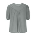 thumbnail image 4 of Stylish Olyvenn Workout Dressy T Shirt for Women Puff Half Sleeve Loose Tunic Tops Pleated Front Trendy Solid Color Blouses Top Gray XL, 4 of 8