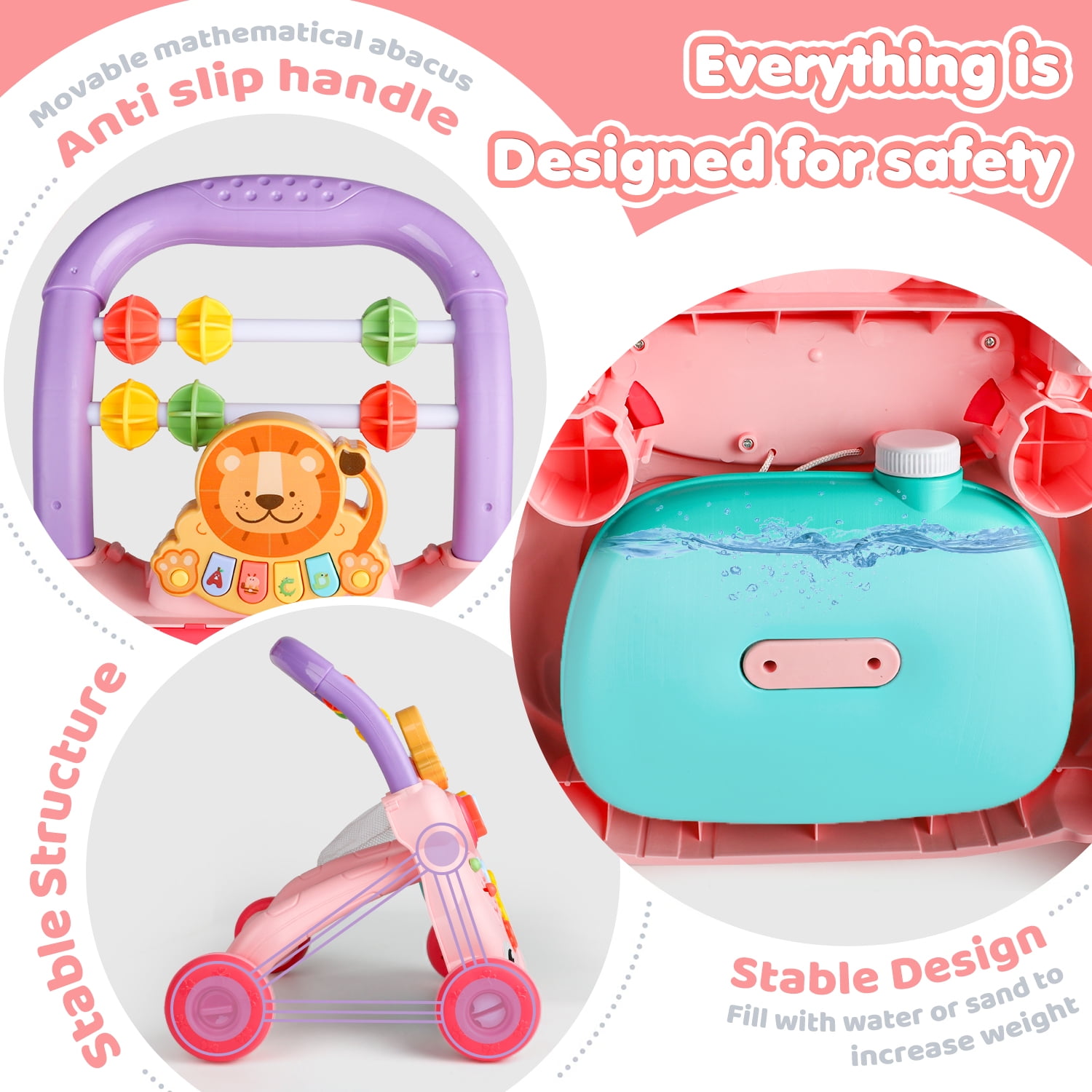 Flooyes Baby Push Walker Toys, Sit to Stand Toddler Learning Push Toys for 6-18 Months, Baby Walking Toys 6-12 Months,Early Learning Push Toys for Toddlers ,Pink