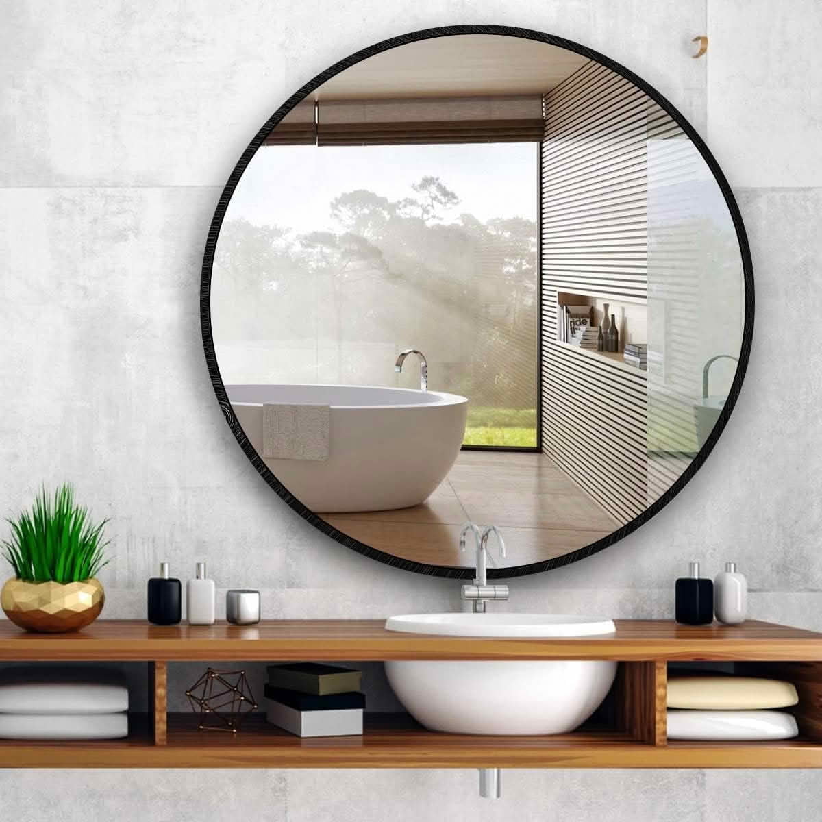 MAYEERTY 39 Inch Black Metal Framed Round Bathroom Wall Mirror, for Large Bathroom Decor
