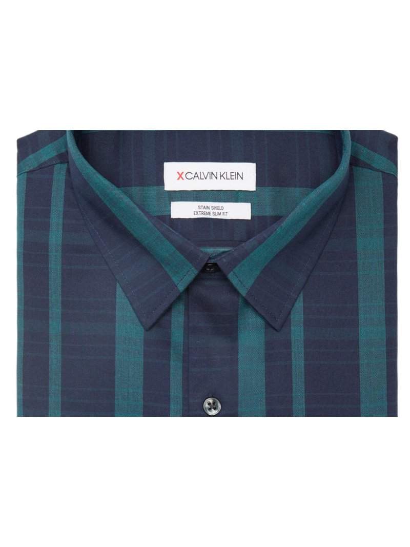 Calvin Klein Men's Extra Slim-Fit Striped Performance Dress Shirt Green  Size 16-16 12 36-37 - Walmart.com
