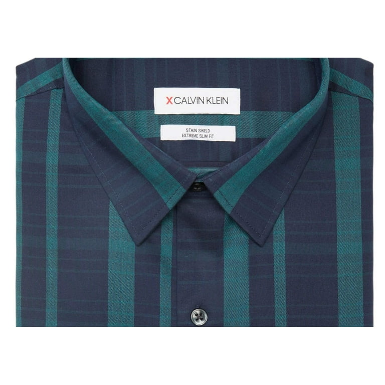 Calvin Klein Men s Extra Slim Fit Striped Performance Dress Shirt Green Size 15 15 12 34 35 Walmart