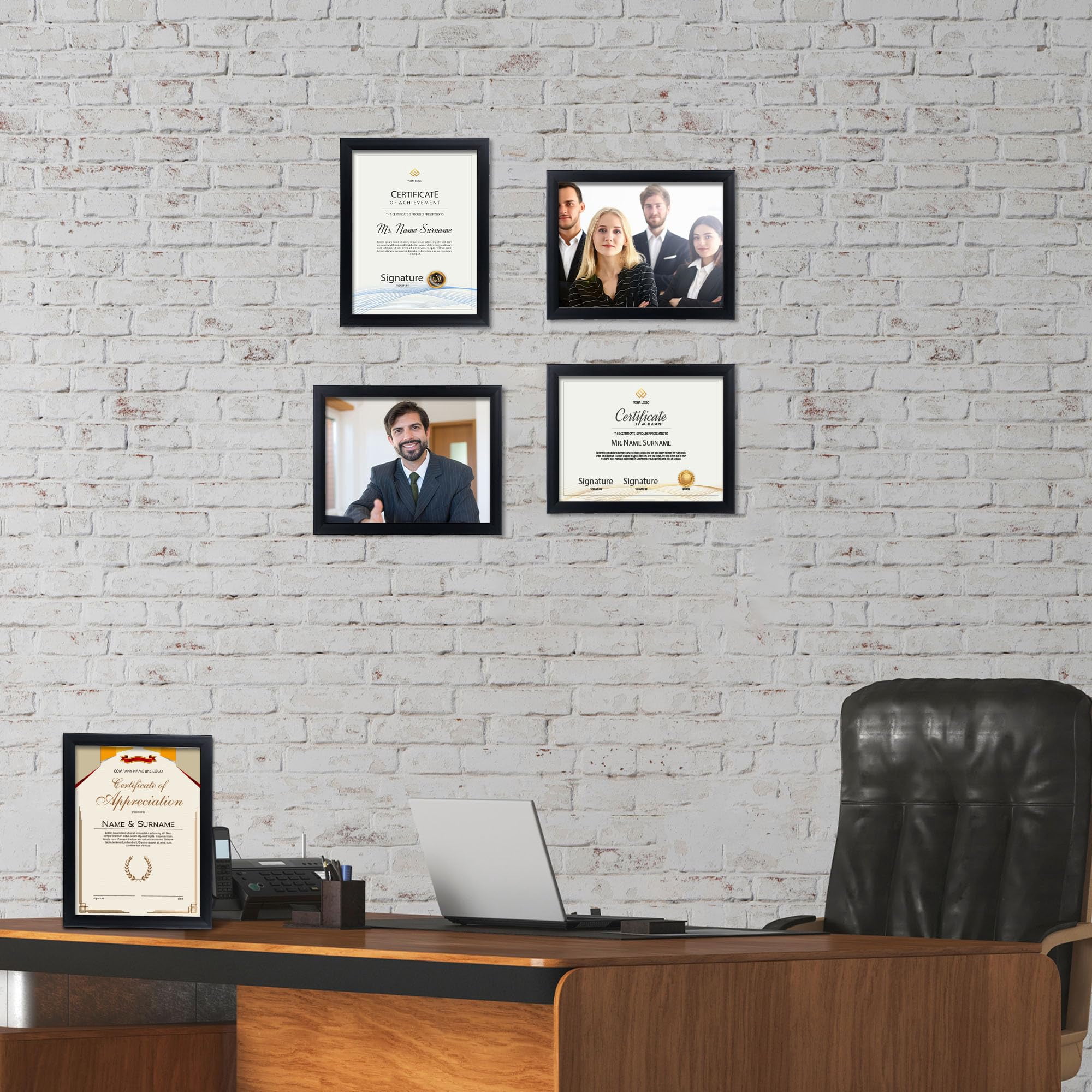 ELSKER&HOME 8.5x11 Picture Frame 4 Pack - Black Sturdy Wood Composite Certificate Frame