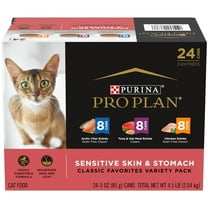 (24 Pack) Purina Pro Plan Sensitive Skin and Stomach Wet Cat Food Variety Pack, Sensitive Skin and Stomach Entrees, 3 oz. Cans