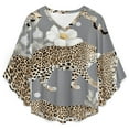 thumbnail image 4 of Grey Background Leopard Floral Print Women's V-Neck Blouse With 3/4 Ruffled Bell Sleeves Casual Top Ladies Blouses, 4 of 7