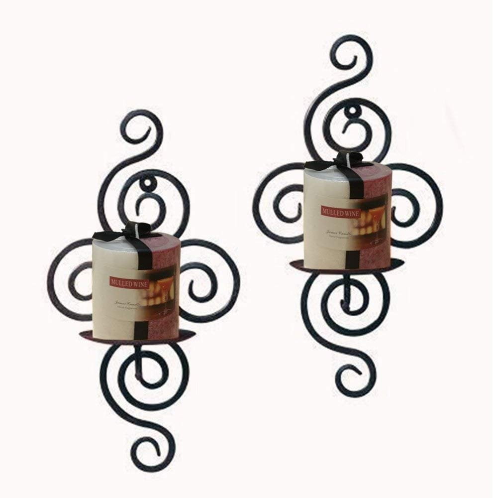 Pair of Swirl Design Wrought Iron Candle Wall Sconces 