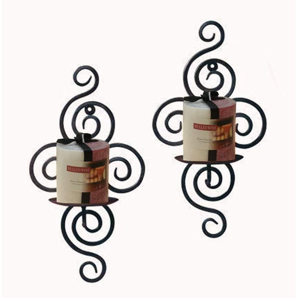 Candle Sconces Black Iron Wall Art Candle Holder Set of 2 Swirl Design