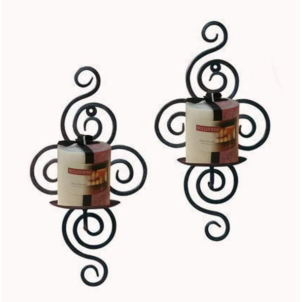 Candle Sconces Black Iron Wall Art Candle Holder Set of 2 Swirl Design