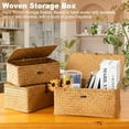 thumbnail image 3 of Wicker Shelf Baskets Bin with Lid, Handwoven Wicker Basket Storage Bins Rectangular Home Utility Organizer Box for Shelf Wardrobe Home Organizer for Bedroom Home Decor, 3 of 8