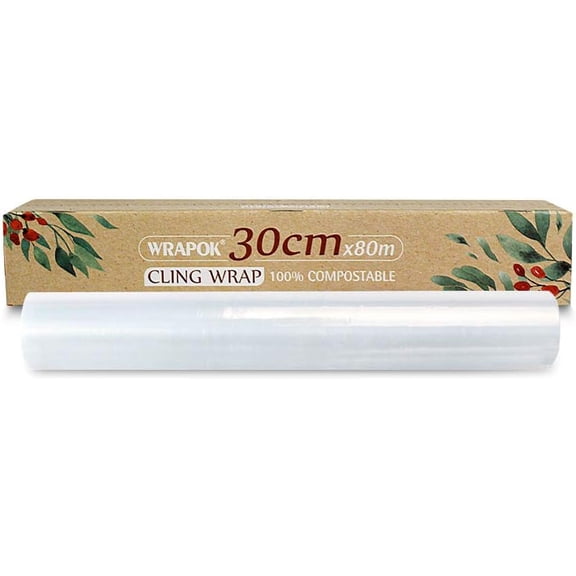 100% Compostable Kitchen Cling Wrap Biodegradable Corn PLA Food Film Roll with Slide Cutter - 258 Square Feet