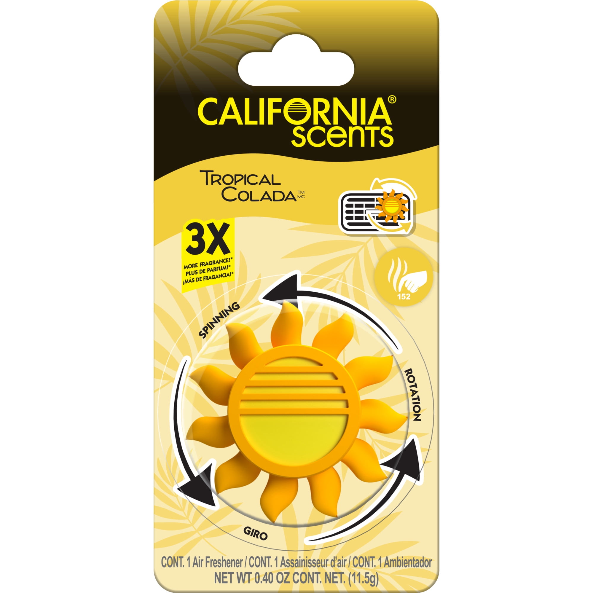 California Scents Novelty Sun Spinner Car Air Freshener Vent Clip, Tropical Colada Scent