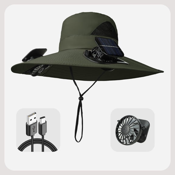 HCBY Solar Fan Hat for Men & Women, 2-in-1 Sun Protection & Cooling Hat, Solar USB Charging Fisherman Hat, Adult Outdoor Sun Hat