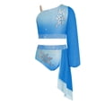 thumbnail image 3 of MSemis Kids Girls Lyrical Modern Dance Outfit Shiny Rhinestones Applique Crop Top with Shorts Light Blue 6, 3 of 5
