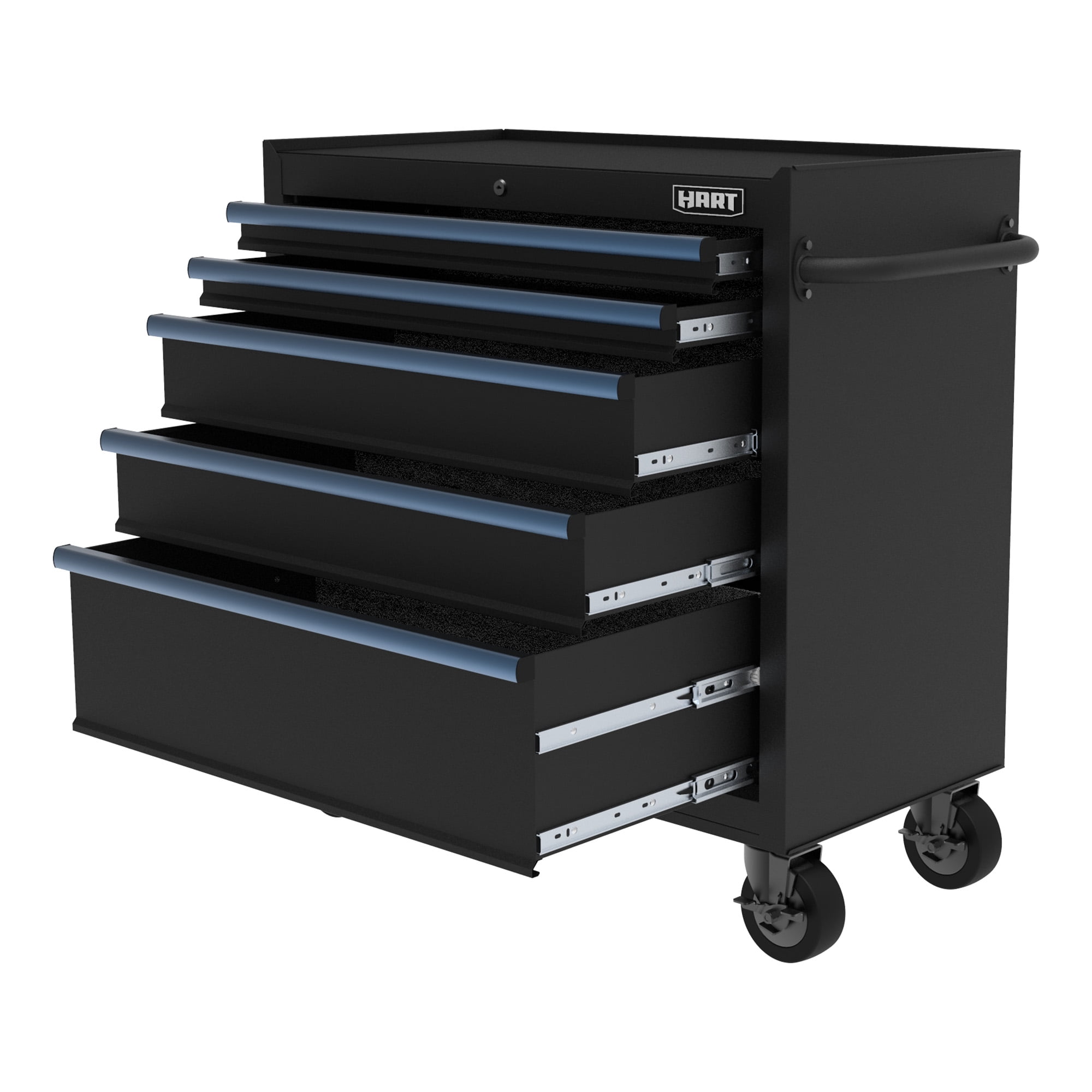 HART 36-Inch 5-Drawer Rolling Tool Cabinet, Locking Steel Garage Storage, Black