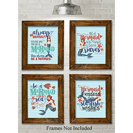 Beach House 4 Framed - Mermaid Set Art Prints - Set of Four Prints (8x10) Unframed - Great Beach House Decor