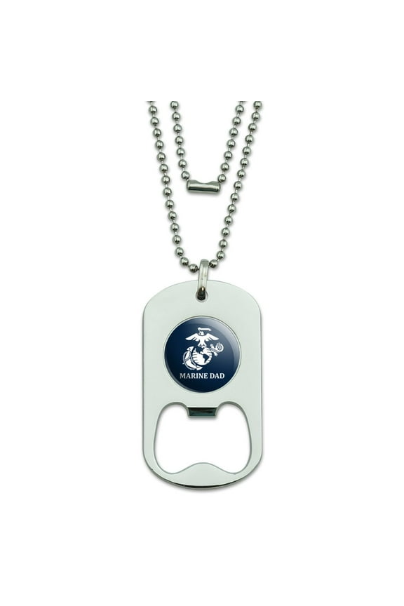 Marine Dad USMC White Logo on Blue Officially Licensed Military Dog Tag Bottle Opener Pendant