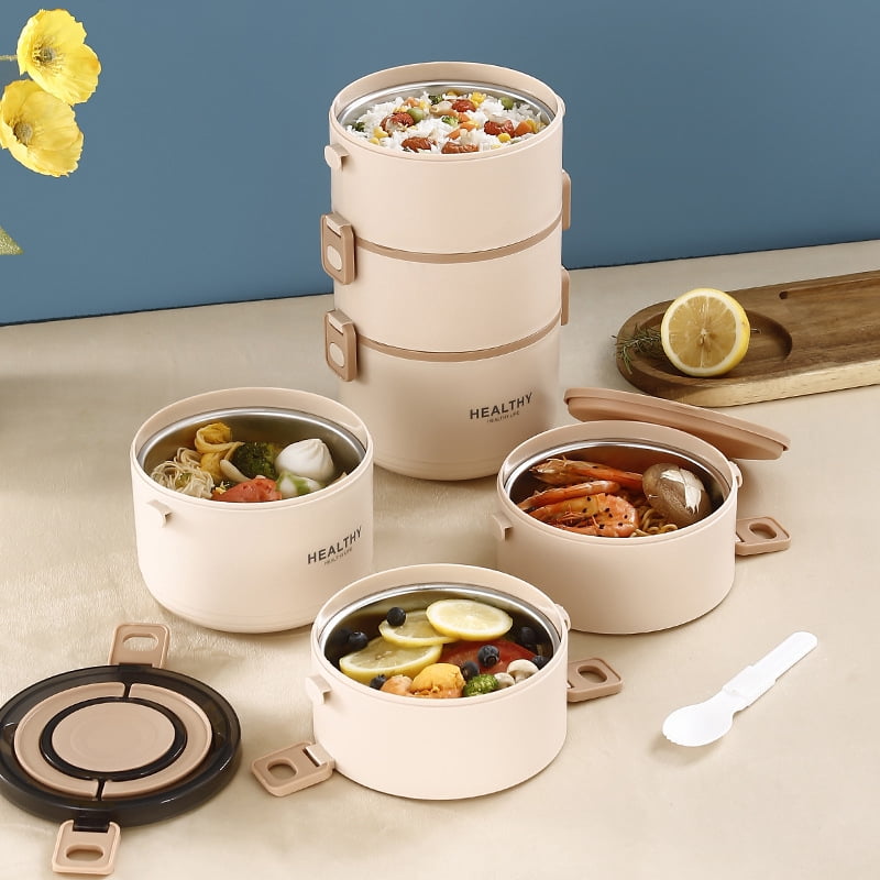 Insulated Lunch Box, 304 Stainless Steel Insulated Lunch Box, 4-Tier 2800ml Large Capacity Divided Lunch Box, Multi-Layer Portable Lunch Container, Office Worker & Student Lunch Box, Khaki