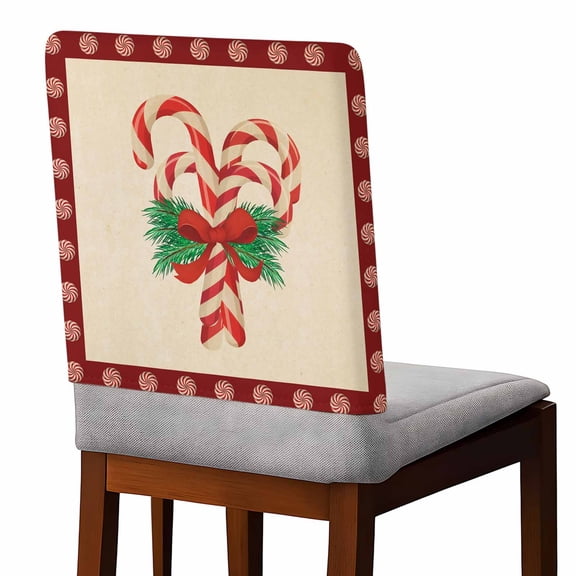 Candy Cane Bow Chair Covers Set of 4 Christmas Winter Retro Chair Back Covers Stretch Removable Washable Slipcovers Protector for Dining Room Kitchen Party Decor