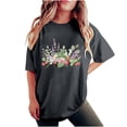 thumbnail image 2 of LEBONYARD Plus Size Summer Tops,Short Sleeve Shirts for Women up to 50% off,Women's Fashion Summer Round Neck Drop Sleeves Leisure Short Sleeve Flower Printing Tops Dark Gray XL, 2 of 7