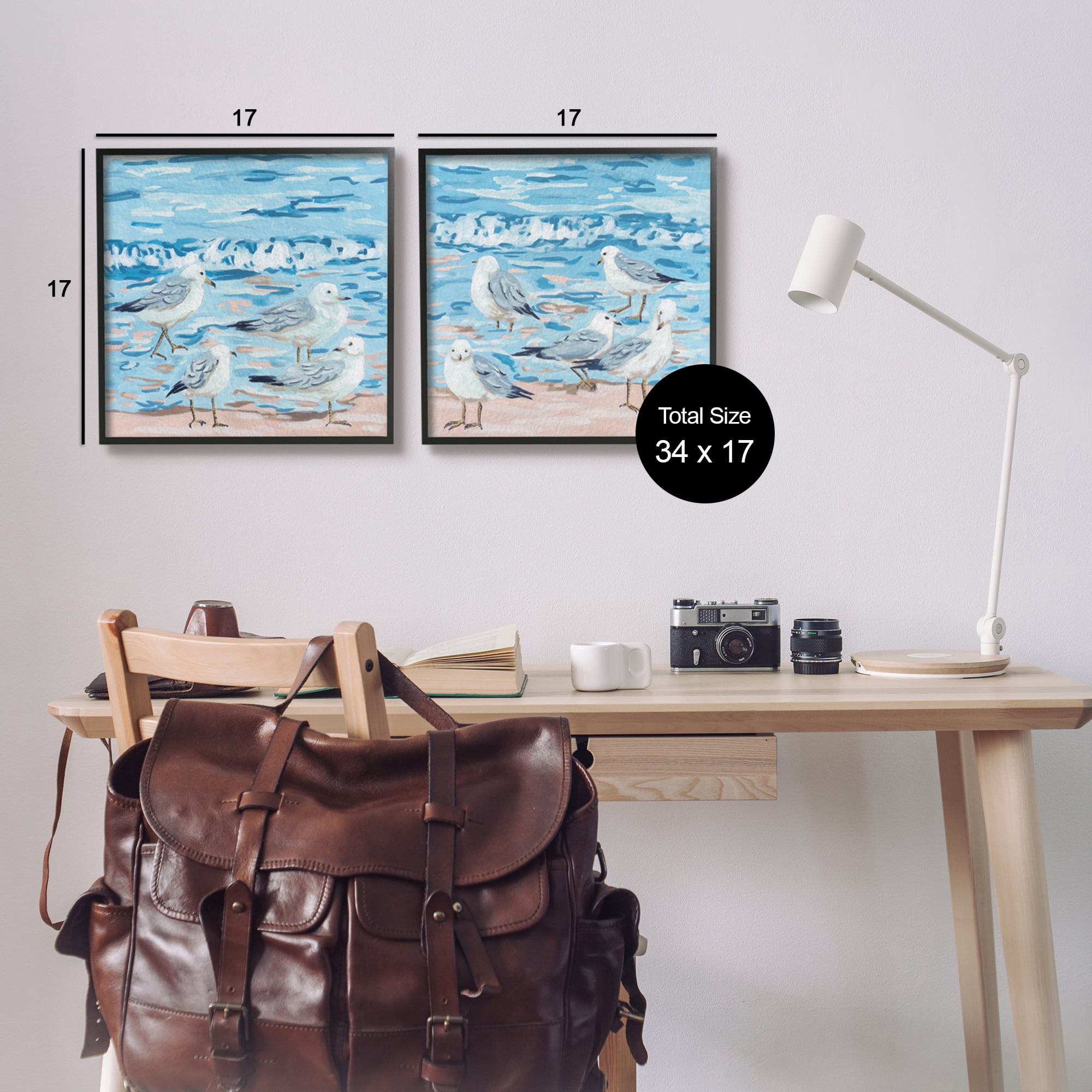 Stupell Industries Sandpipers on Shore Painting Animals & Insects Painting Black Framed Art Print Wall Art, 17 x 17, Set of 2
