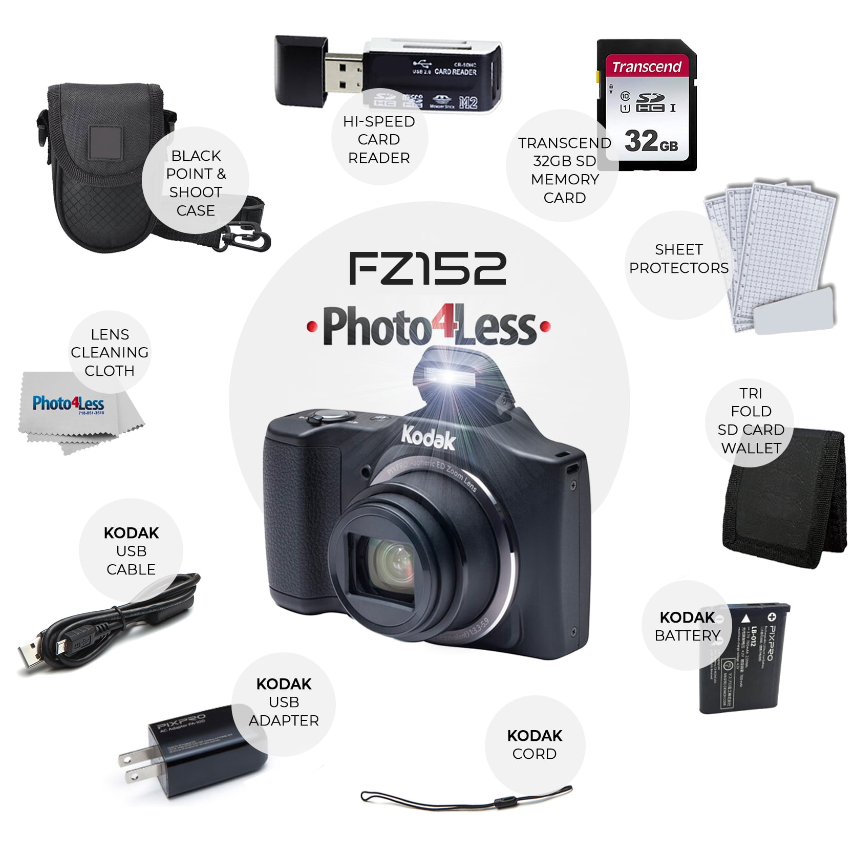 Kodak PIXPRO FZ152 Digital Camera + Kit + Point & Shoot Case + 32GB SD Card  - Walmart.com