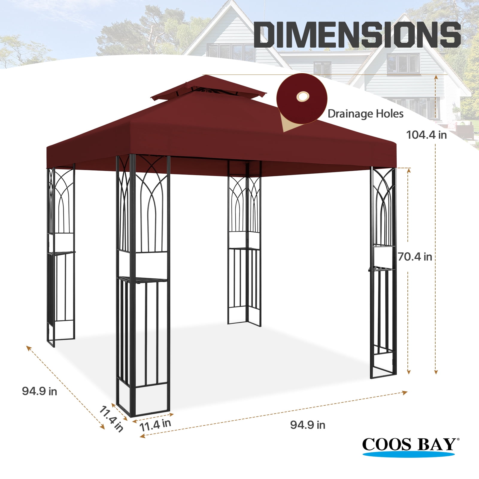 COOS BAY 8x8 Outdoor Patio Gazebo with Corner Shelves, Two-Tier Soft Top Canopy for Backyard, Lawn, Deck and Garden, Red