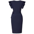 thumbnail image 7 of UVN V Neck Women Bodycon Dress Ruffle Sleeve Party Dress Casual Sheath Cocktail Wrap Gown, 7 of 7