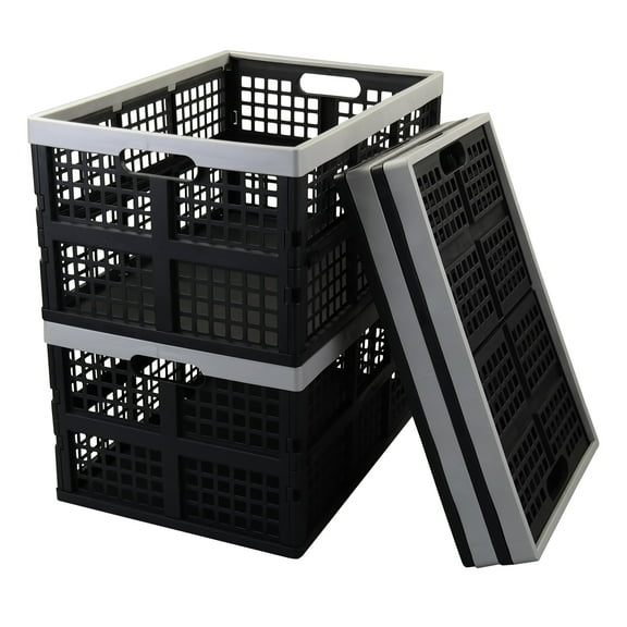 Yuright 4 Packs Plastic Collapsible Storage Crate, 42 Quart Stackable Folding Baskets Bin