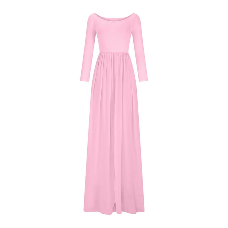 knee length dresses for ladies Momyknows Pink Ruched Stand Collar Long Sleeve Bodycon Maternity Midi Dress Pink / S main image 1