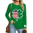 thumbnail image 6 of St. Patrick's Day T-Shirt for Women American Flag Shamrock Graphic Crewneck Long Sleeve Relaxed Fit Holiday Festive Tee Irish Clover Graphic Top, 6 of 6