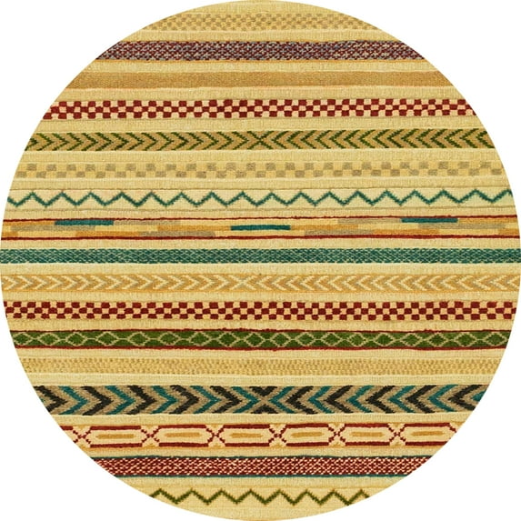 Ahgly Company Machine Washable Indoor Round Abstract Saffron Yellow Area Rugs, 5' Round