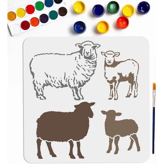 4 Styles Sheep Stencils 11.8×11.8inch Farm Animals Stencils Template with Paint Brush Reusable Farmhouse Sheep Stencil for Painting on Wood Canvas Floor Wall Furniture colorful