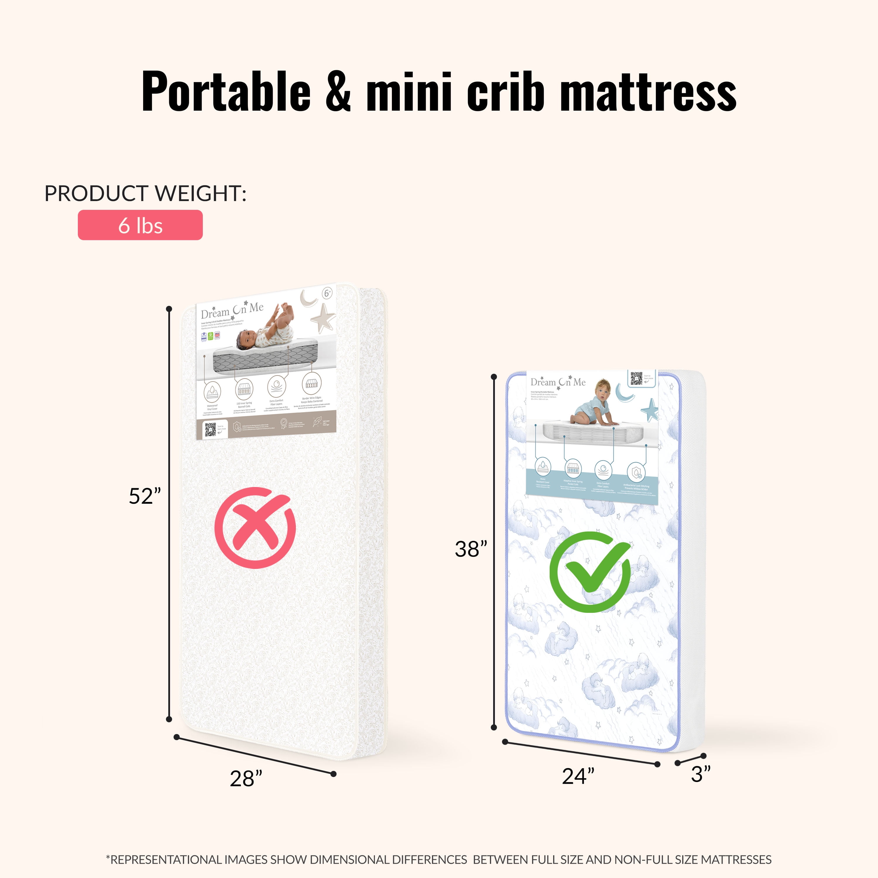 Dream On Me 2-In-1 Breathable 3" Spring Coil Mini/Portable Crib Mattress