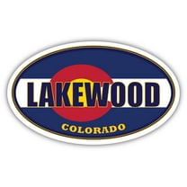 Lakewood City Colorado State Flag | CO Flag Jefferson County Oval State Colors Bumper Sticker Car Decal 3x5 inches