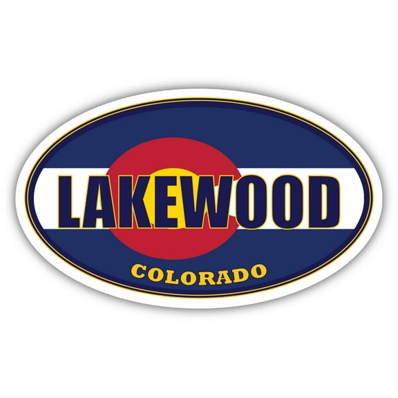 Lakewood City Colorado State Flag | CO Flag Jefferson County Oval State Colors Bumper Sticker Car Decal 3x5 inches