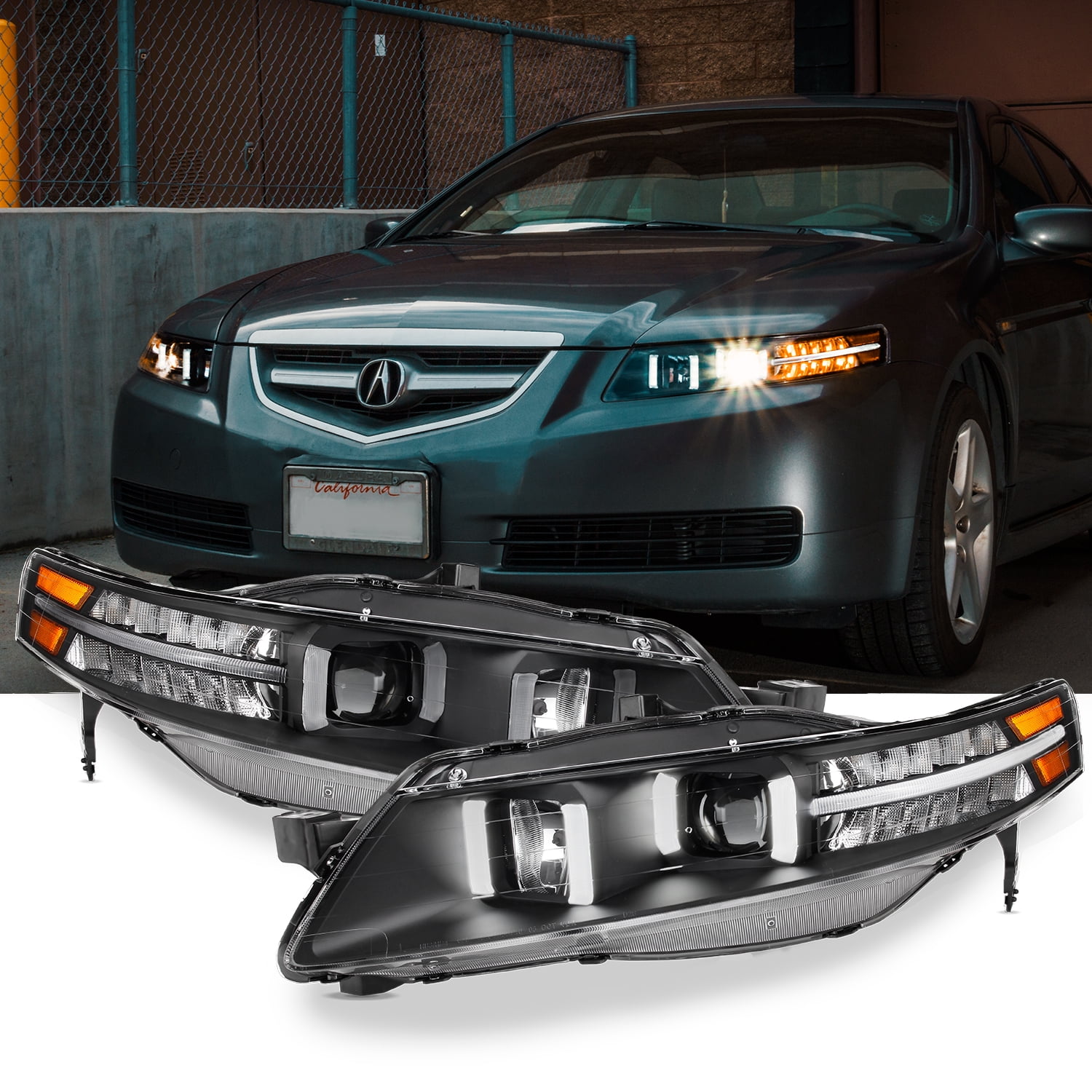 [Black] Fits 2004-2008 UA7 Acura TL LED Projector Headlights Headlamps