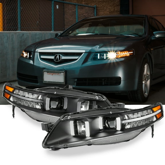 AKKON - For 04-08 Acura TL UA7 LED DRL Black Bezel Projector Headlights Front Headlamps Set Left   Right