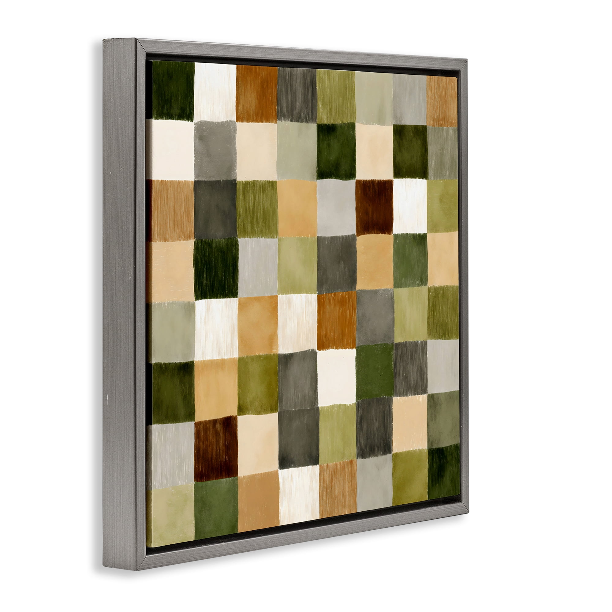 Stupell Industries Checkered Earth Tones Gray Framed Floater Canvas Wall Art, design by Petal Prints Design