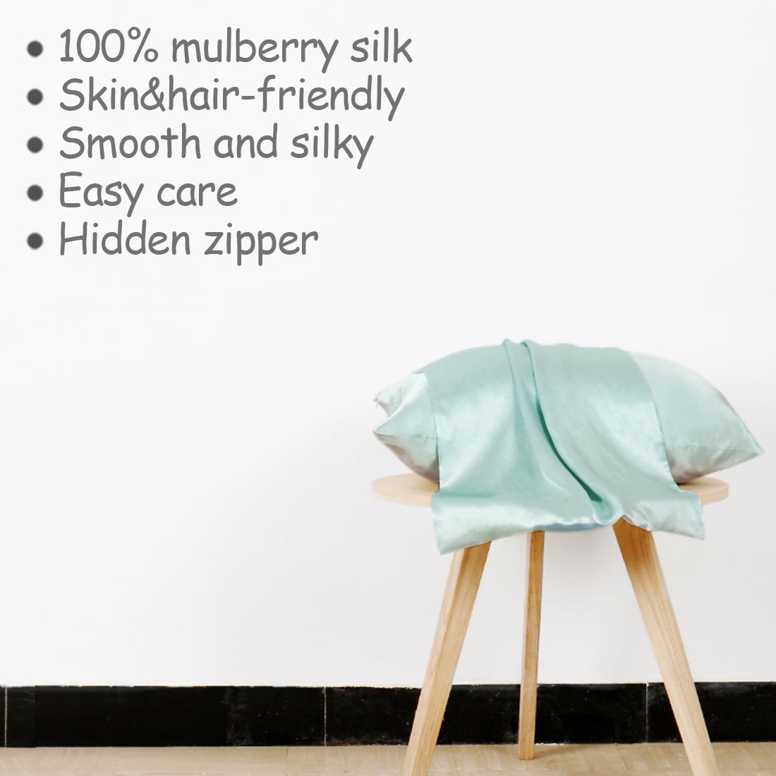 3 Pack 19 Momme Smooth Mulberry Silk Pillow Case Cover, Standard, Light Green