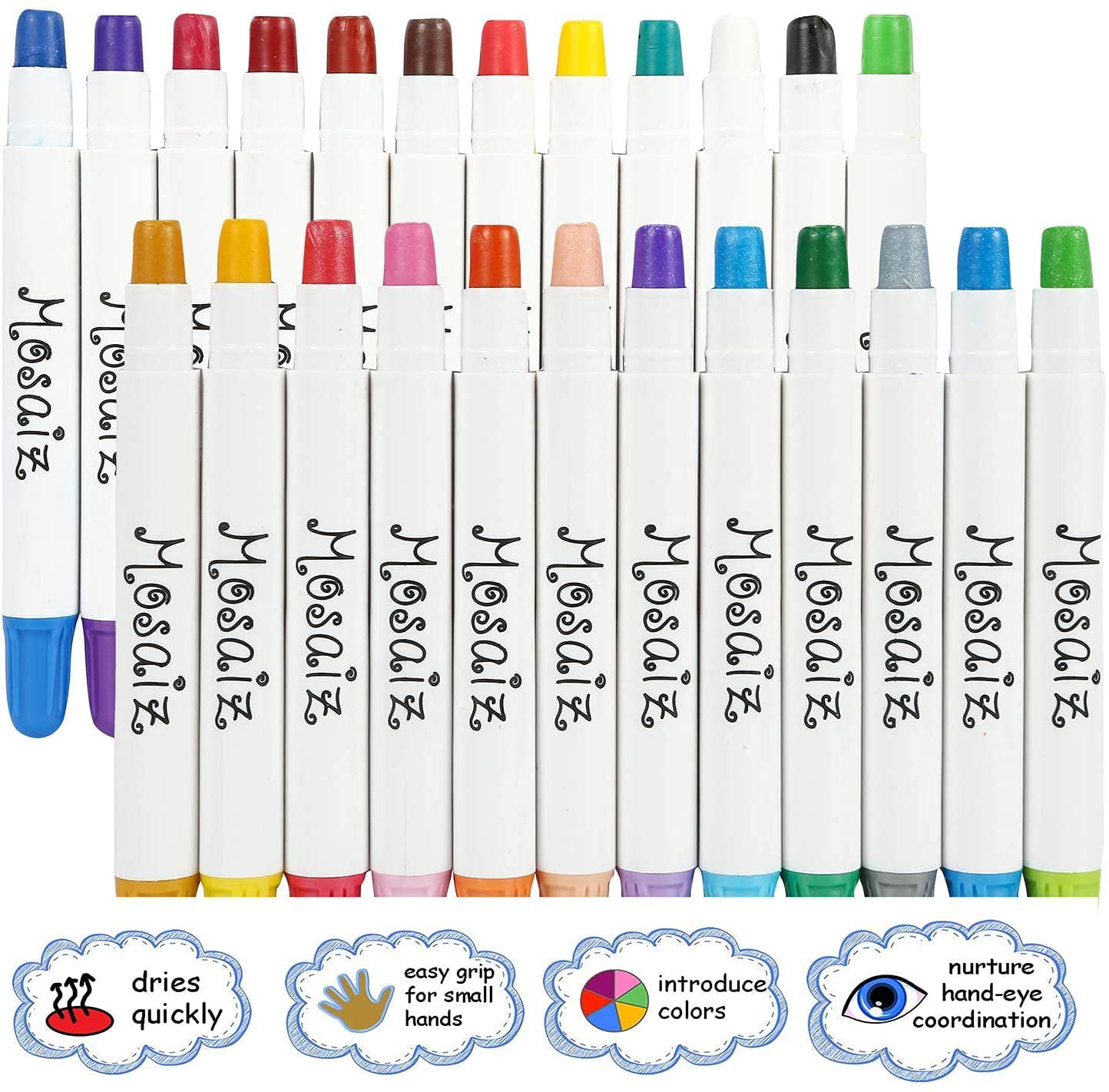 Mosaiz Face Paint Crayon 24 Colors with 12 Metallics Face Painting