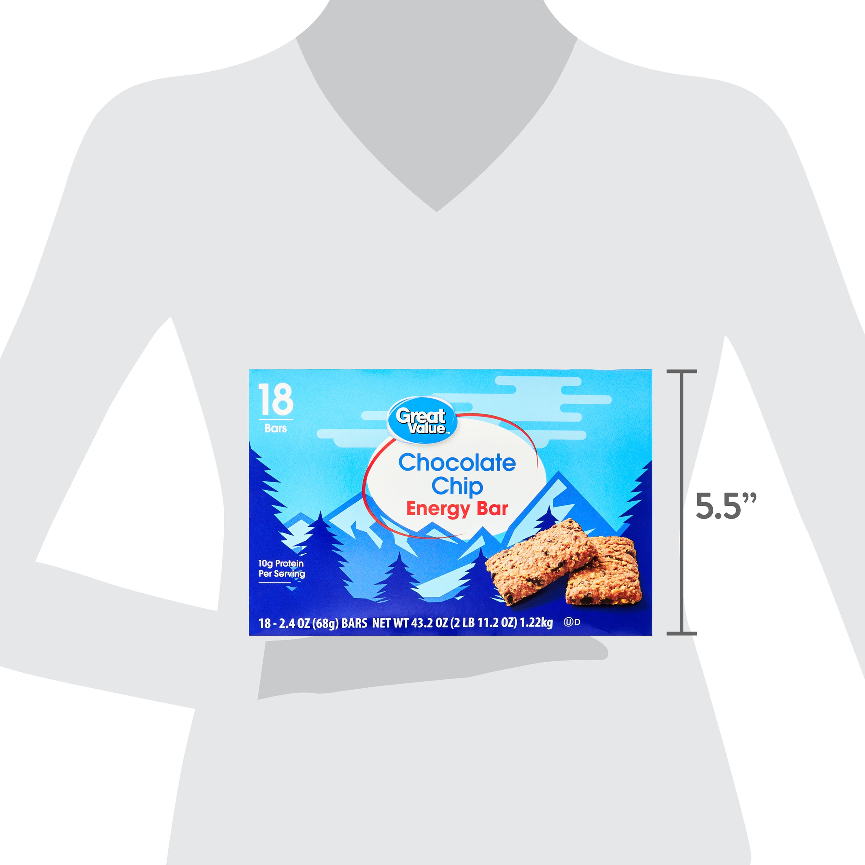 Great Value Energy Bar, Chocolate Chip, 2.4 oz, 18 Count