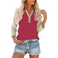 thumbnail image 4 of gakvbuo 3/4 Sleeve Tops Henley Shirts for Women's Tops Dressy Casual Color Block Pullover Tunic Top Blouses Button Up V-Neck Button-Down Shirts Trendy Business Work Blouses Outfit Basic Tees, 4 of 9