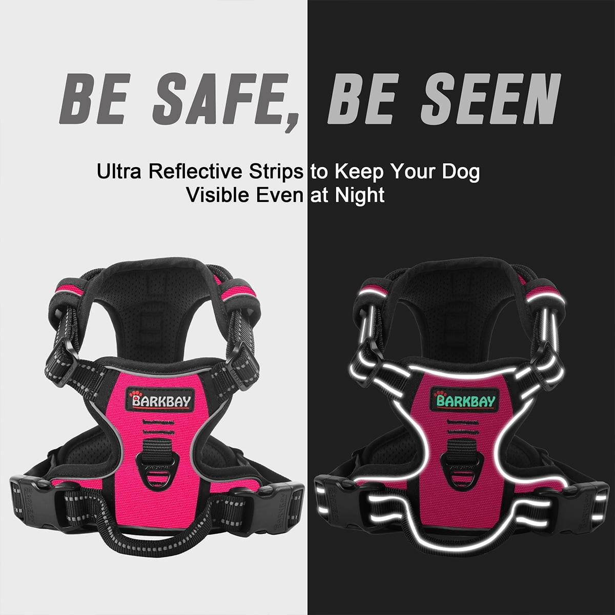 BARKBAY No Pull Dog Harness Front Clip Heavy Duty Reflective Easy Control Handle for Large Dog Walking(Pink,L)