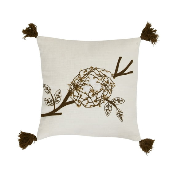 Creative Co-Op 18" Square Cotton Embroidered Pillow with Nest & Tassels